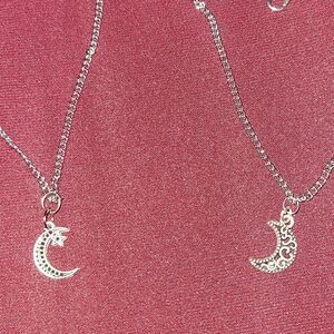 Moon And Star Silver chain Charm Necklace And Bracelet/ankle Bracelet Set